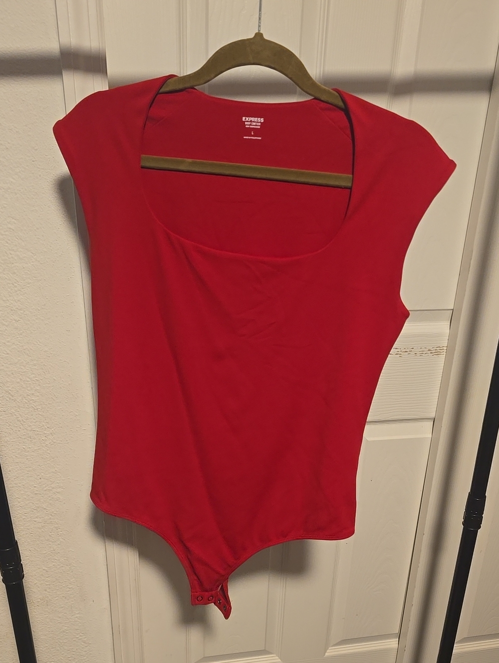 Express Red Scoop Neck Cap Sleeve Bodysuit